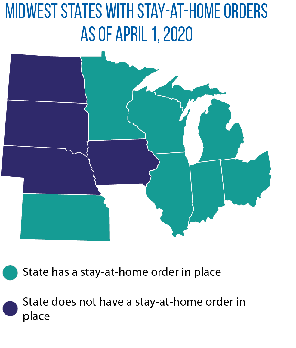 Map of stay-at-home orders in Midwestern states