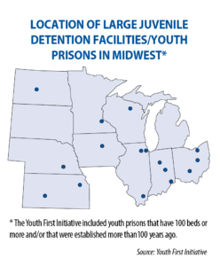 Location of Large Juvenile Detention Facilities/Youth Prisons in Midwest