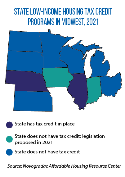 Map of LIHTC programs in Midwestern states in 2021