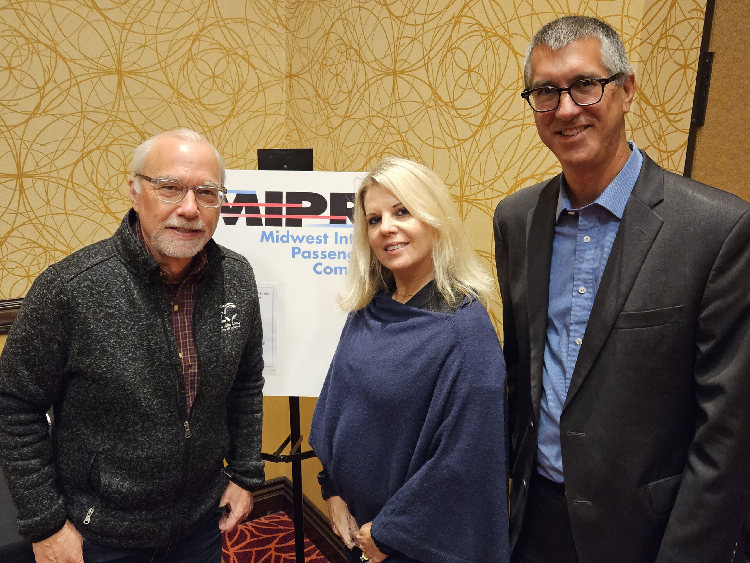 Officers of the Midwest Interstate Passenger Rail Commission, chosen at MIPRC's 2023 Annual Meeting: Beth McCluskey, Illinois, as chair (center); Peter Anastor, Michigan, as vice chair (right); and Scott Rogers, Wisconsin, as financial officer (left).